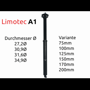 Limotec A1M mit 25mm Offset Höhenverstellbare Vario Sattelstütze in 34,9Ø mit Hub125mm